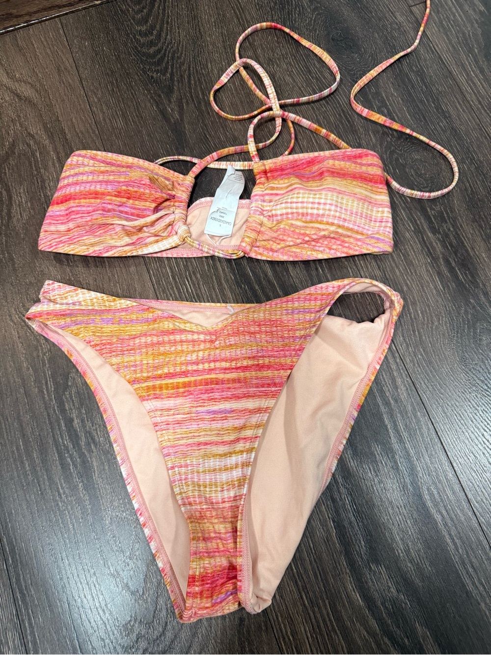Striped Pink Orange Bandeau Bikini Set